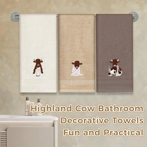 3 Pcs Highland Cow Decorative Hand Towels Set