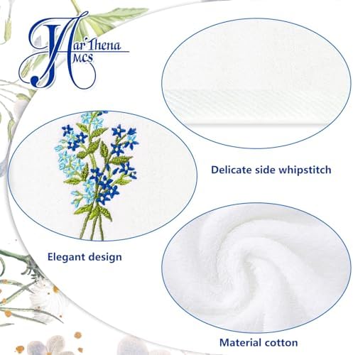 2Pcs Blue Floral Hand Towels with Forget-me-not Embroidery