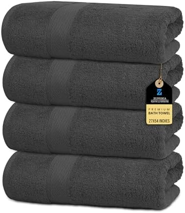 ZUPERIA Premium Bath Towels 27 x 54 Inches Pack of 4 Grey 1