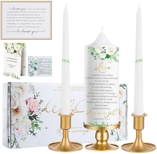 Extrogif Unity Wedding Candle Set - 3 Floral Candles with Gold Holders