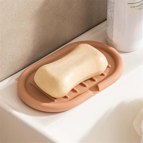 Self Draining Soap Holder 15cmx9cm Silicone Tray for Bathroom and Kitchen Orange