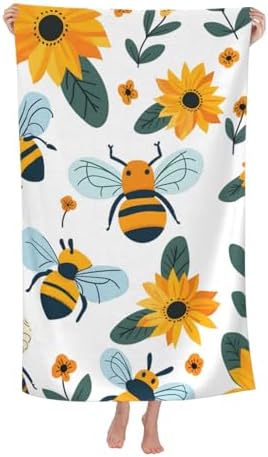 Bee and Sunflower Beach Towel 31x51in Ultra Soft Quick Dry Microfiber Pool Towel