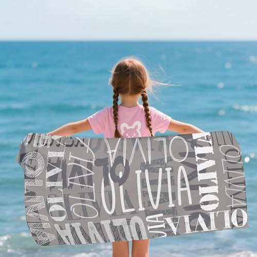 Custom Beach Towel with Names - Grey Oversized 32x72 1