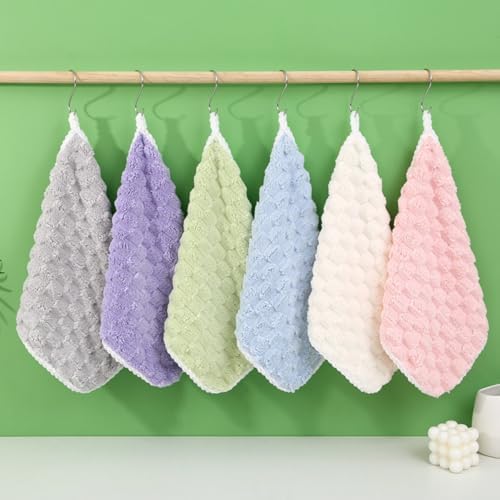6Pcs Coral Velvet Hand Towels with Hanging Loop 1