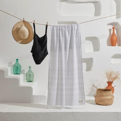 Yazz Turkish Cotton Beach Towel 39x71in Light Grey