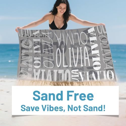 Custom Beach Towel with Names - Grey Oversized 32x72 1