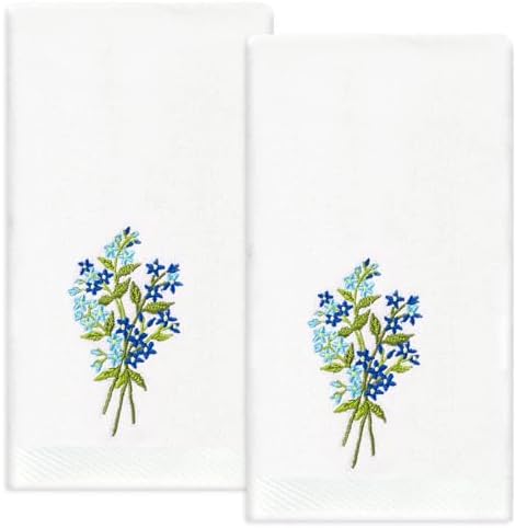 2Pcs Blue Floral Hand Towels with Forget-me-not Embroidery