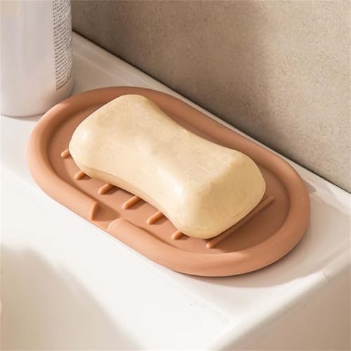Self Draining Soap Holder 15cmx9cm Silicone Tray for Bathroom and Kitchen Orange