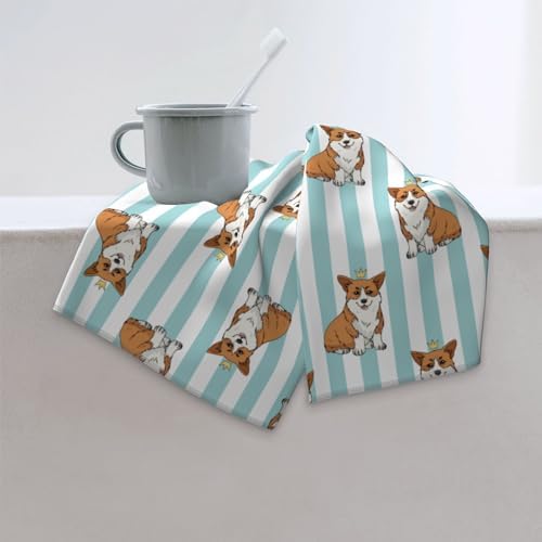 HIKENVIU Corgi Dog Bath Towels Set of 2 14x28 Inch