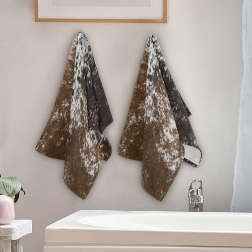 KENADVI Brown Cow Print Hand Towels Set of 2