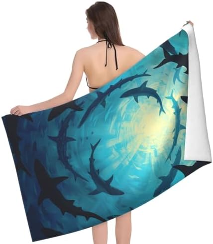 Ocean Shark Microfiber Beach Towel for Adults Kids 52x32 Inches