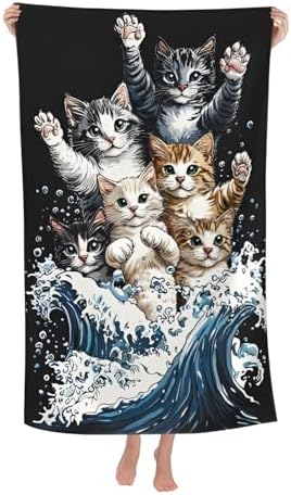 Funny Cat Surfing Fluffy Beach Towel 32x64 Inch