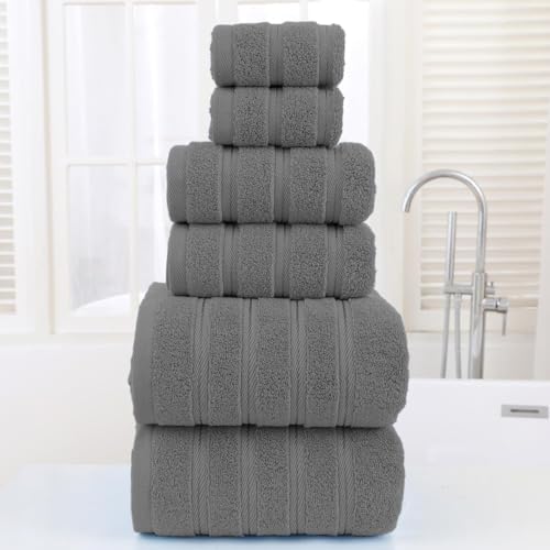 ZISH Soft Linen Luxury 100 Turkish Cotton Towel Set - 6 Pieces Grey