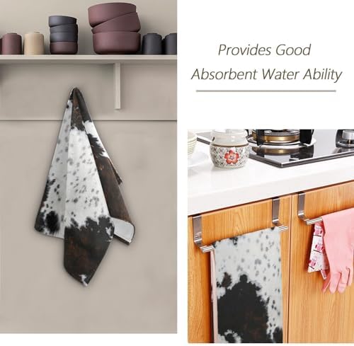 COVASA 2 Pack Cow Print Hand Towels for Bathroom and Kitchen