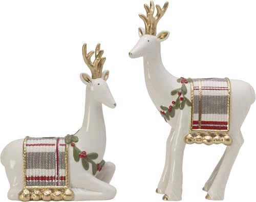 Fitz and Floyd Mistletoe Deer Candleholder Set 1