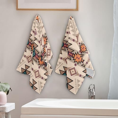 HUAZHIKOU Brown Aztec Hand Towels Set of 2