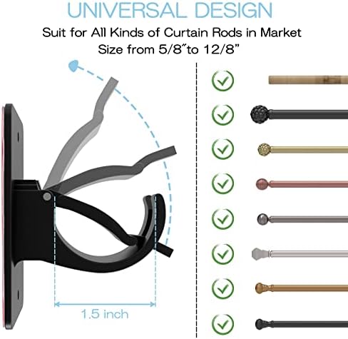 8 Pieces Self Adhesive Curtain Rod Brackets Black