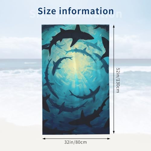 Ocean Shark Microfiber Beach Towel for Adults Kids 52x32 Inches