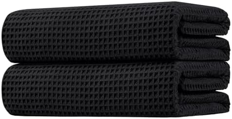 HOMEXCEL Black Waffle Bath Towels 2 Pack