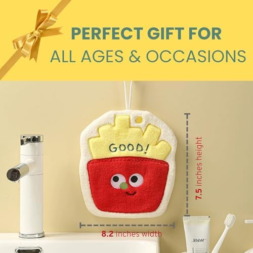 Cute Absorbent Hand Towels with Hanging Loop Fries