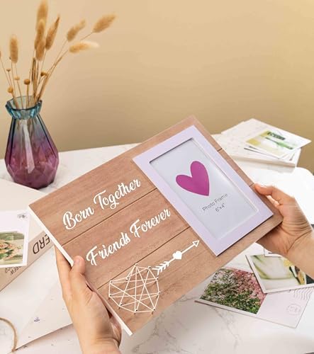 Unique Twin Baby Wooden Photo Frame with Heart