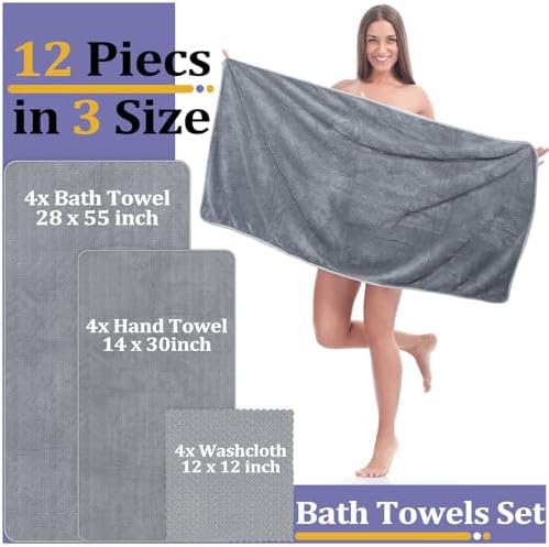 Preboun 12 Pcs Bath Towels and Washcloths Set