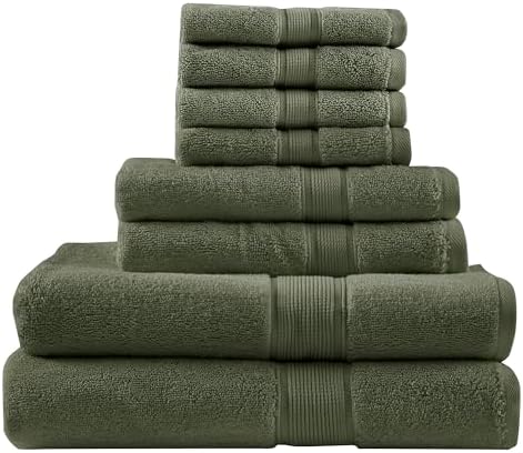 Madison Park 800 GSM Bathroom Towel Set of 8 Olive Green