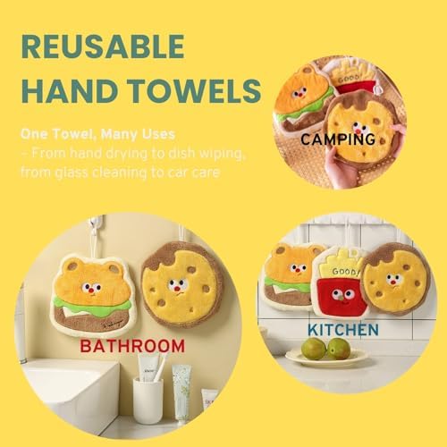 Cute Absorbent Hand Towels with Hanging Loop Fries