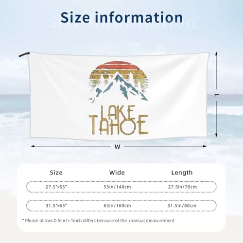 Lake Tahoe Beach Towel Quick Dry Light Large 275x55 with Travel Bag