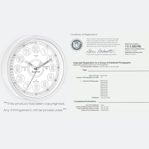 Roymnie Learning Clock for Kids 8 Inch Silent Non-Ticking