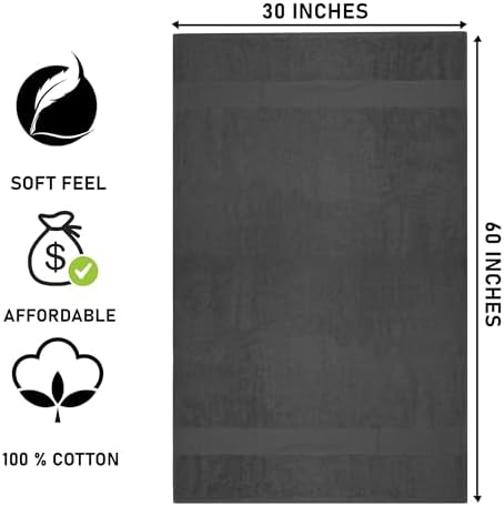 ZUPERIA Premium Bath Towels Pack of 4 - 30x60 Inches Grey