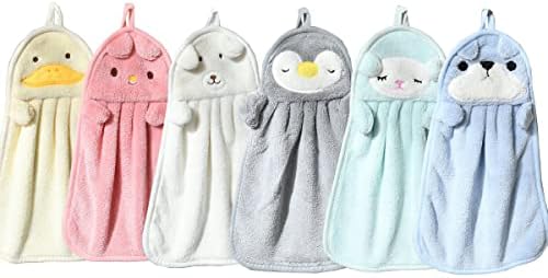 TRYTUTRY 6 Pack Cute Kids Hand Towels with Hanging Loop