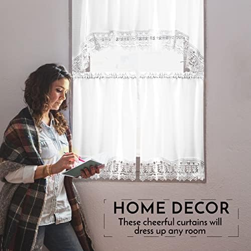 American Linen 3-Piece Caf Curtains with Valance and Lace Border