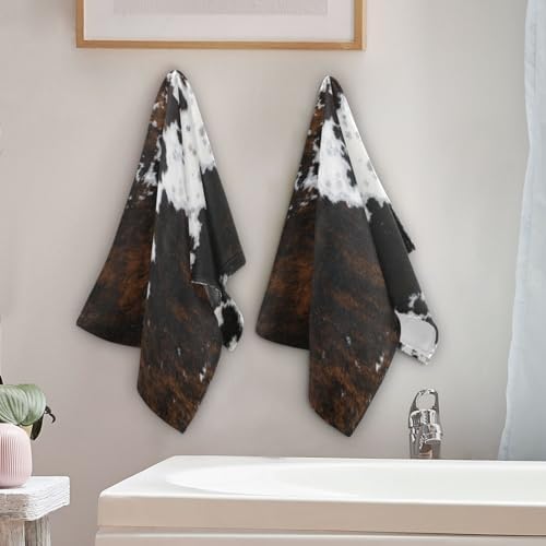 COVASA 2 Pack Cow Print Hand Towels for Bathroom and Kitchen