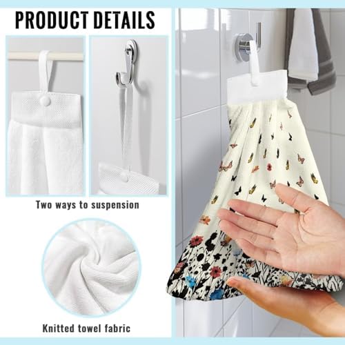 Hand Towels with Hanging Loops and Button Floral Design