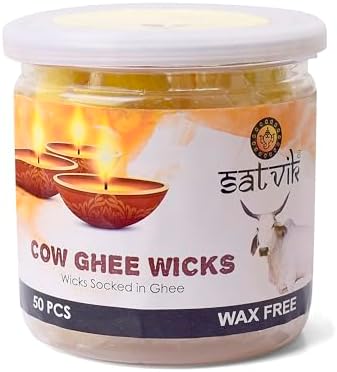 Craftsman Pure Cow Ghee Wicks for Puja - 50 Piece Jar