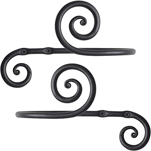 RTZEN Farmhouse Wrought Iron Curtain Holdbacks - 2 Pcs Black Swirly