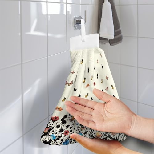 Hand Towels with Hanging Loops and Button Floral Design
