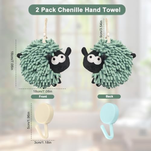 2 Pack Chenille Hand Towel with Hanging Loops