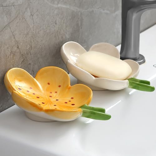Dowbom Soap Holder Ceramic Porcelain Drainage Soap Dish Orange