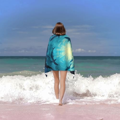 Ocean Shark Microfiber Beach Towel for Adults Kids 52x32 Inches