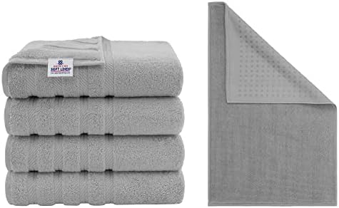 American Soft Linen 4 Piece Bath Towels with 20X34 Cotton Bath Mat