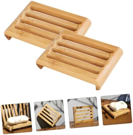 2Pcs Natural Bar Soap Holder with Draining Slots for Bathroom and Kitchen