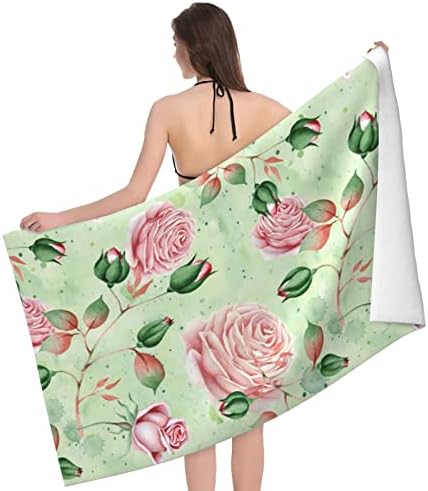 Pretty Pink and Green Floral Beach Towels for Kids Adults