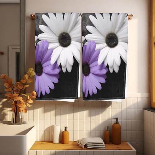 Purple Daisy Butterfly Hand Towels Set of 2 16x24 inch