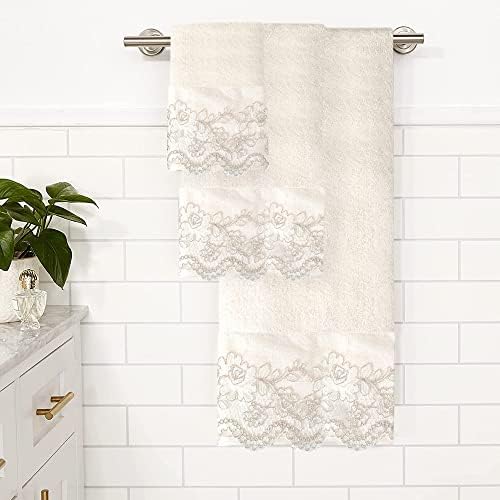 Popular Bath 3PC Towel Set Rose Vine Beige-Taupe