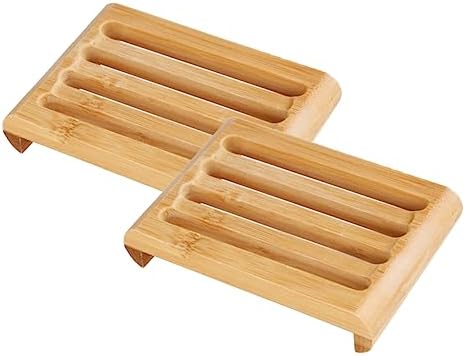 2Pcs Natural Bar Soap Holder with Draining Slots for Bathroom and Kitchen