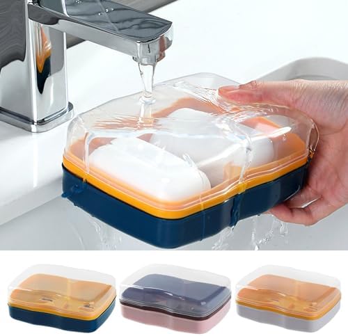 Curfair Soap Dishes Dual Compartments Clear Lid Grey 1