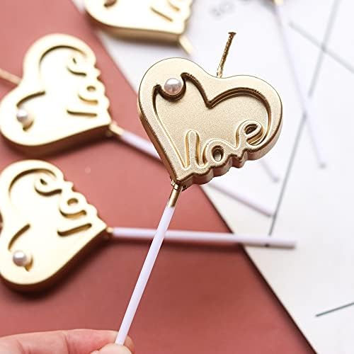 Gold-Plated Love Heart Candles for Cakes and Parties