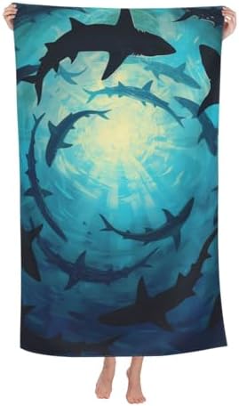 Ocean Shark Microfiber Beach Towel for Adults Kids 52x32 Inches